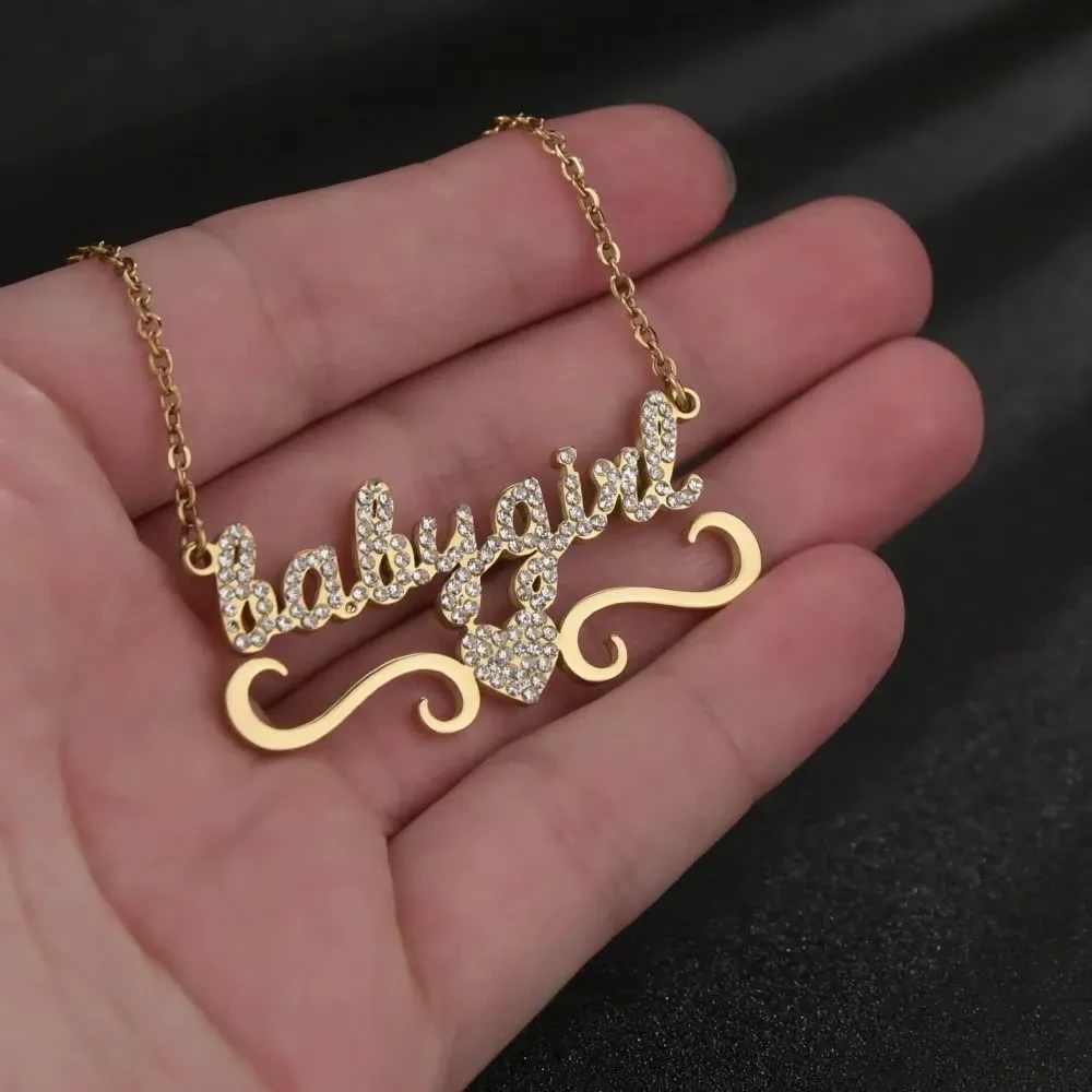 Stainless Steel Diamond Name Pendant
