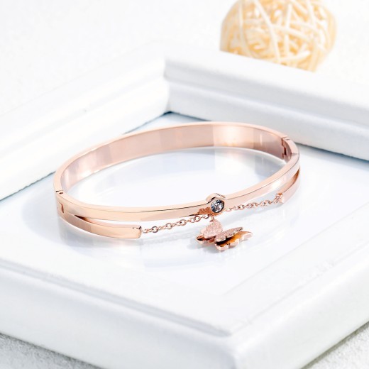Simple Butterfly Diamond-plated Rose Gold Bracelet