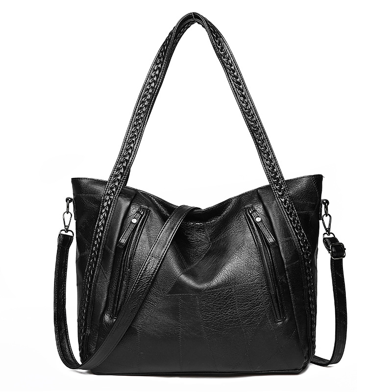 Tote Bag Large-Capacity Stitching Soft Leather Shoulder Bag