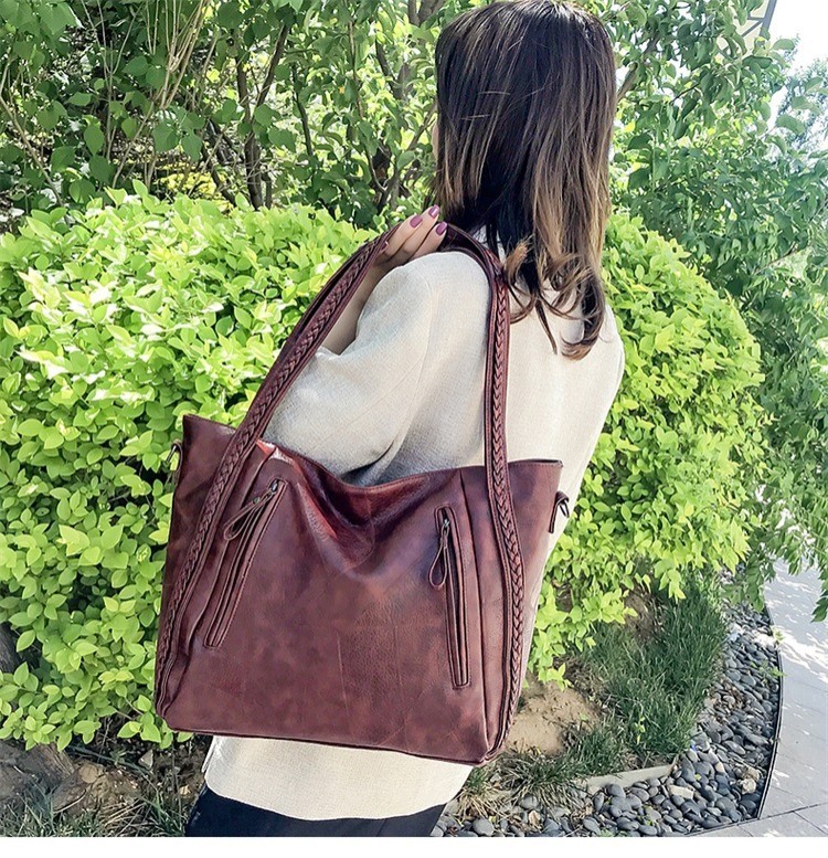 Tote Bag Large-Capacity Stitching Soft Leather Shoulder Bag