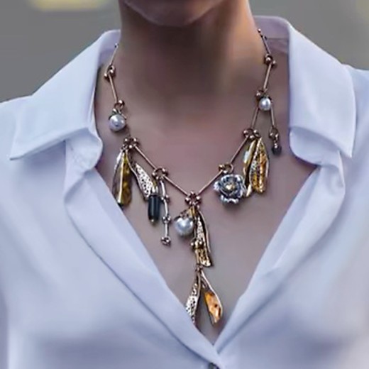 Vintage Pearl Leaves Flower Multi-pendant Necklace