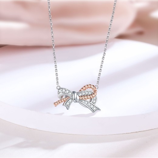 Women's S925 Sterling Silver Twist Bow Necklace