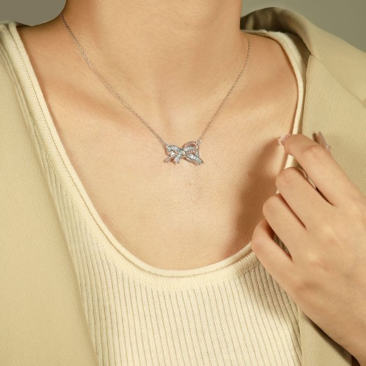 Women's S925 Sterling Silver Twist Bow Necklace
