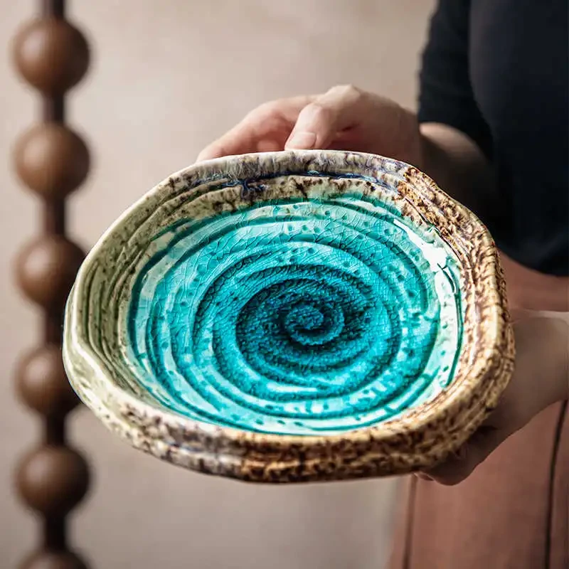 Retro Ceramic 7-inch Ice Crack Shaped Salad Dish