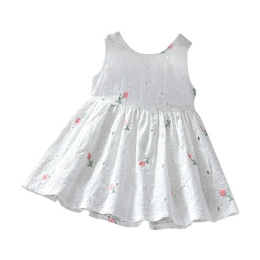 Girls' Summer Floral Hollow Sleeveless Vest Dress