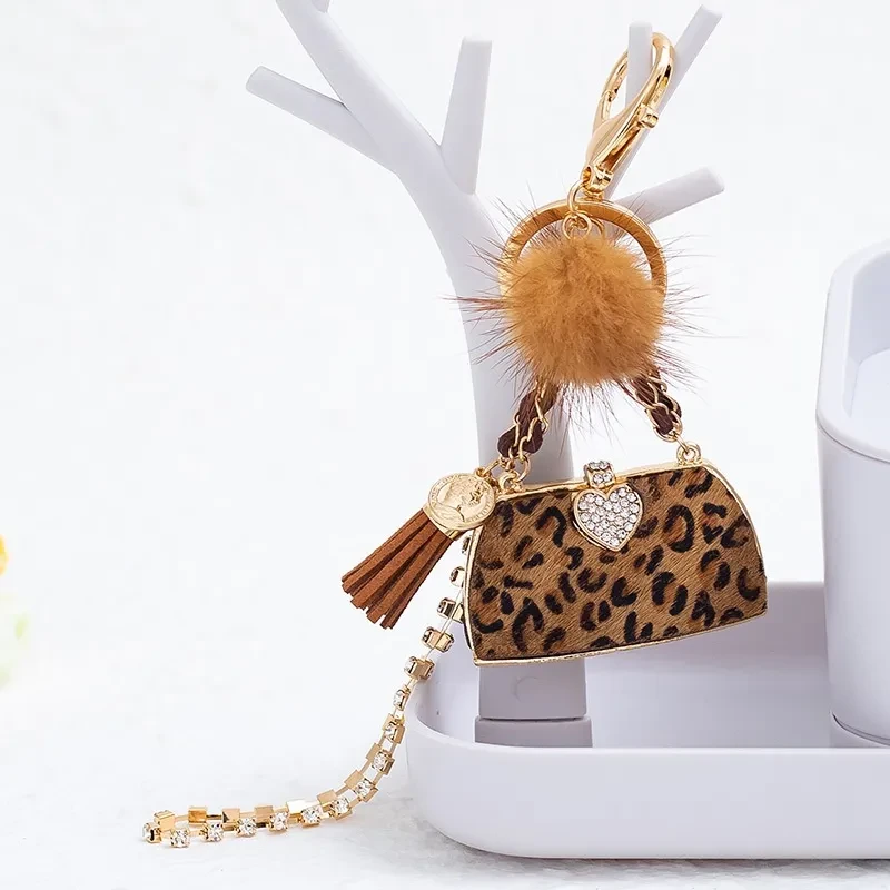 Personalized Leopard Print Handbag Key Ring Pendants