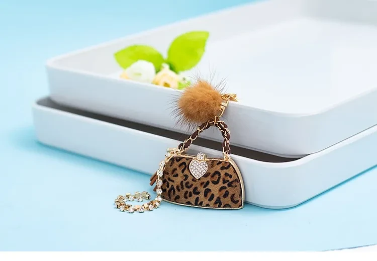 Personalized Leopard Print Handbag Key Ring Pendants