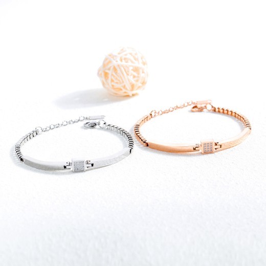 All-match Rose Gold Plated Zircon Box Chain