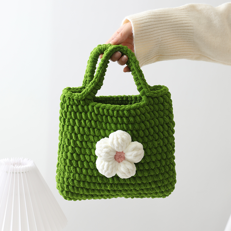 Hand Knitted Thick Wool Crochet Tote Bag