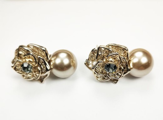 Sterling Silver Rose Rhinestone Pearl Earnail Lady