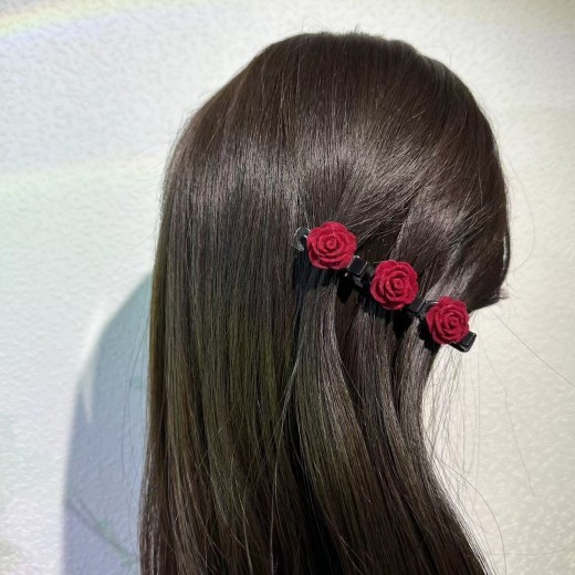 Women's Fashion Vintage Rose Red Flocked Hair Clip