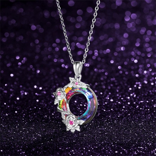 S925 Colorful Crystal Rose Pendant Lucky Wheel Transfer Item Jewelry
