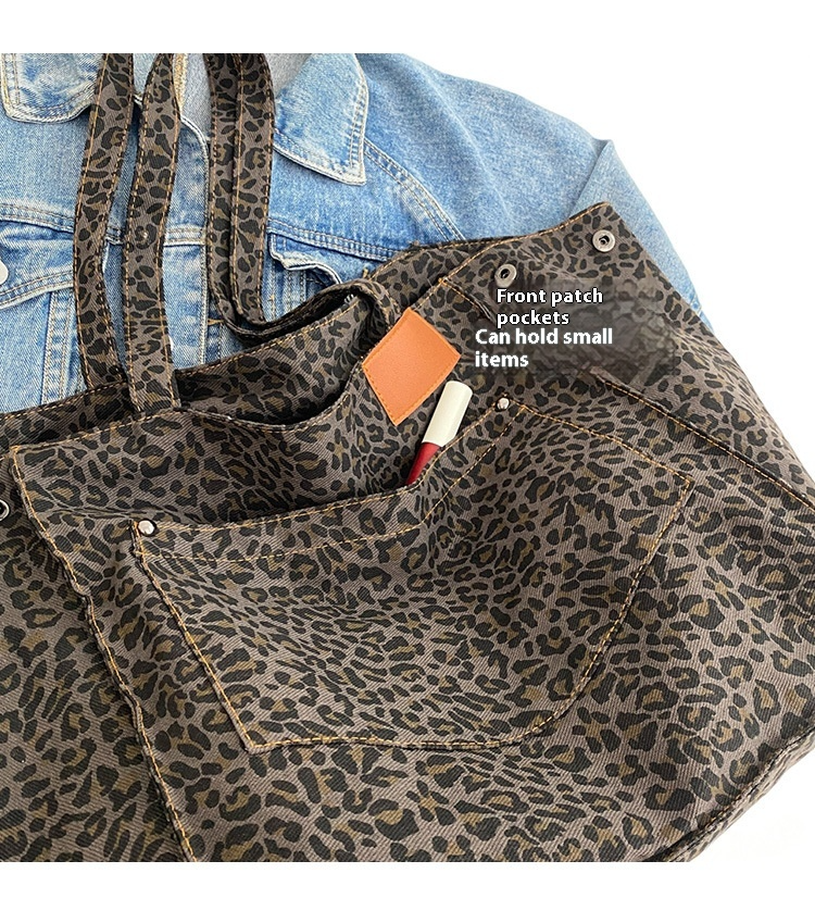 Large Capacity Leopard Print Canvas Tote Bag