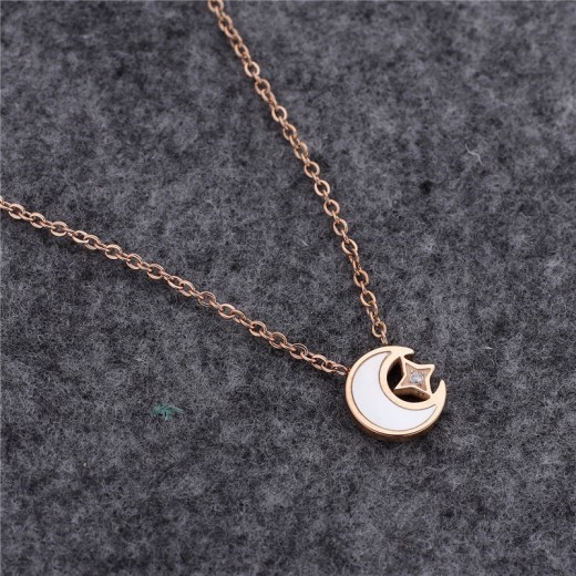 Star And Moon Series Titanium Steel Pendant Rose Gold Clavicle Chain