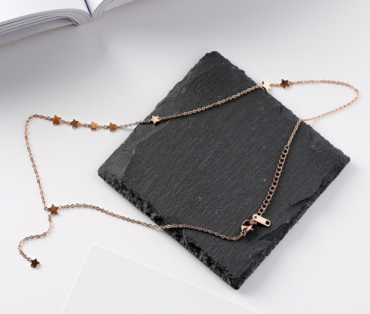 Fashion temperament stars little side fringed titanium steel rose gold clavicle chain