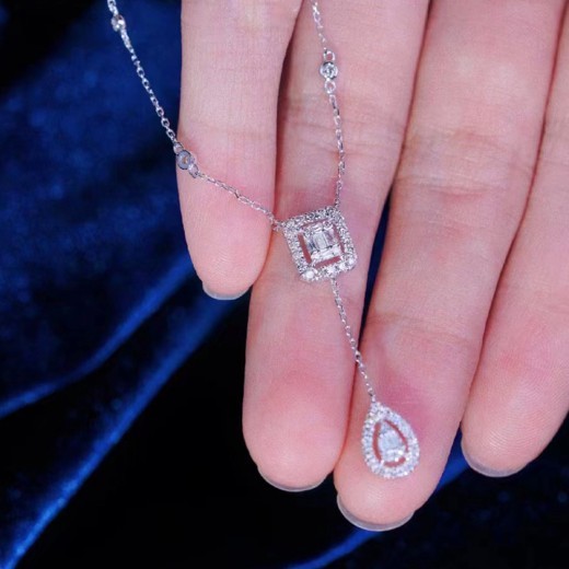 Rose Gold High Carbon Diamond Water Drop Rock Candy Necklace For Women
