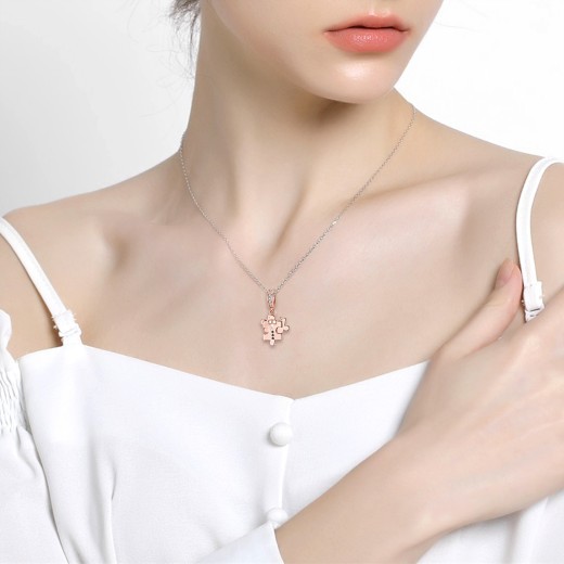 Jigsaw Pendant Rose Gold Plated Valentine's Day Fashion S925 Pure Silver Diy Beads