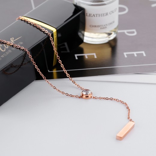 Single diamond tassel pendant rose gold necklace clavicle chain