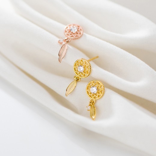 Fashion Small Diamond Mesh Temperament Feather Earrings