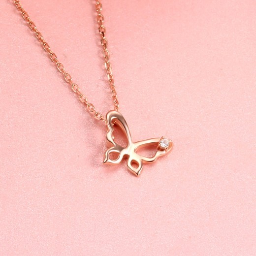 925 Sterling Silver Hollow Butterfly Rose Gold Female Fashion Niche Light Luxury Clavicle Chain