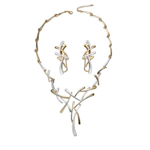 Creative Exaggerated Jewelry Two-color Cross Necklace Earrings Two-piece Set