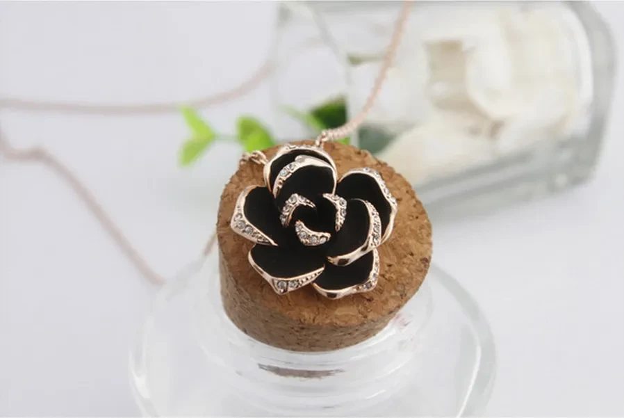 Beautiful black rose necklace pendant