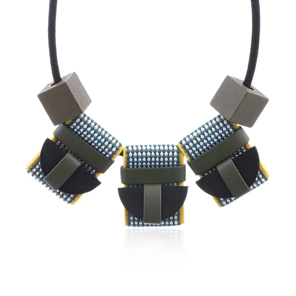 Wooden bead leather pendant necklace
