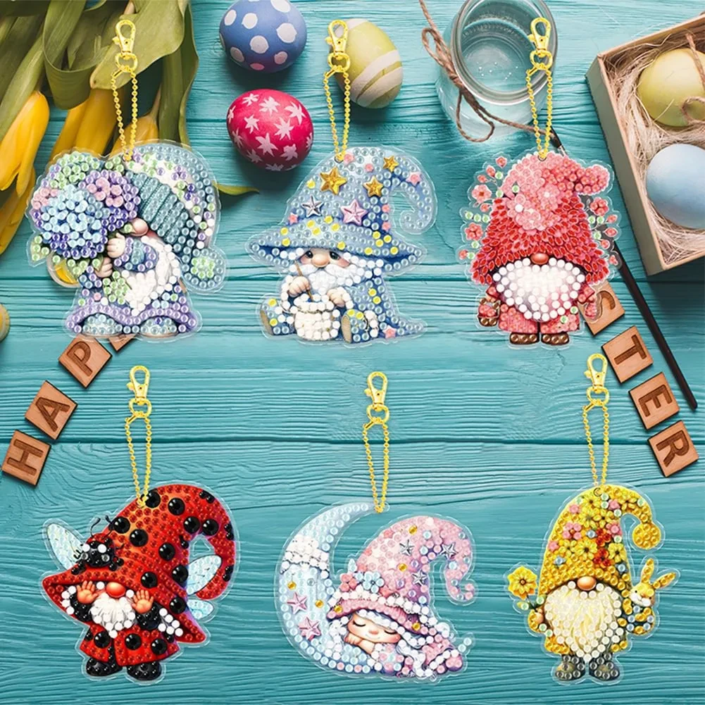 6 Pieces Diamond Painting Acrylic Material Keychain