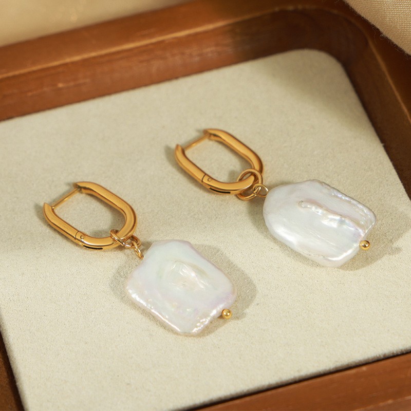 Retro Affordable Luxury Personality Titanium Steel Gold-plated Irregular Pearl Earrings