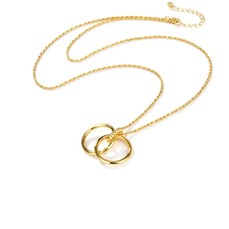 Retro Affordable Luxury Advanced Simple Style Design Double Ring Circle Necklace