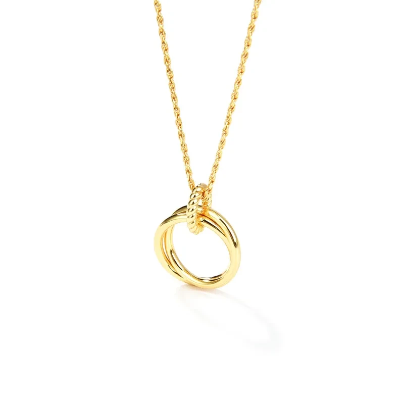 Retro Affordable Luxury Advanced Simple Style Design Double Ring Circle Necklace