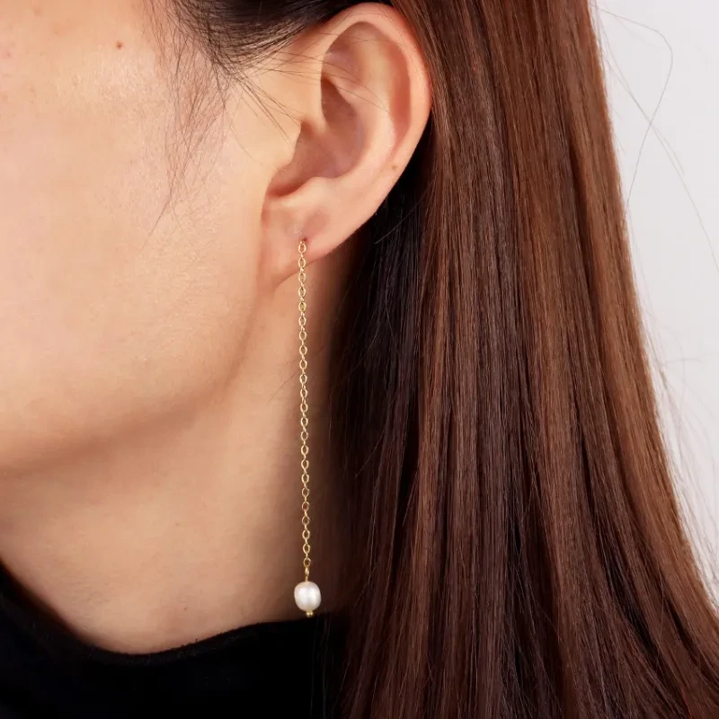Light Luxury High Quality Advanced Classic Natural Baroque Pearl Chain Earrings