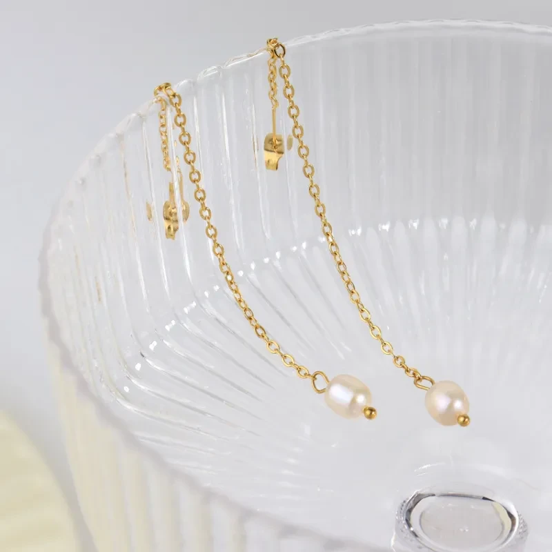 Light Luxury High Quality Advanced Classic Natural Baroque Pearl Chain Earrings