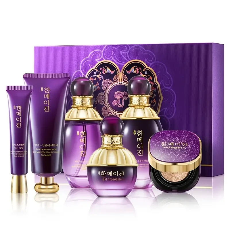 Hanmj Beauty Set - 6pcs Luxury Skincare Gift Box with Ginseng & Reishi Mushroom Extracts