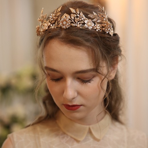 Creative Flower Leaf Bride Crown Wedding Tiara Alloy