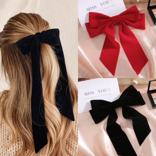 Big Bow Black Red Daze Streamer Hairpin