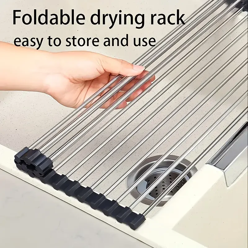 1pc WONGIRL Stainless Steel Roll-Up Dish Drying Rack