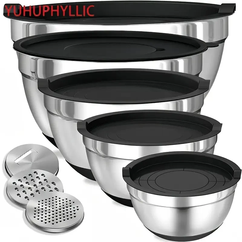 YUHUPHYLLIC Stainless Steel Mixing Bowl Set with Lid And Grinder