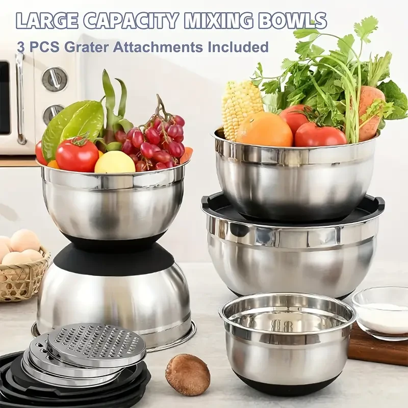 YUHUPHYLLIC Stainless Steel Mixing Bowl Set with Lid And Grinder