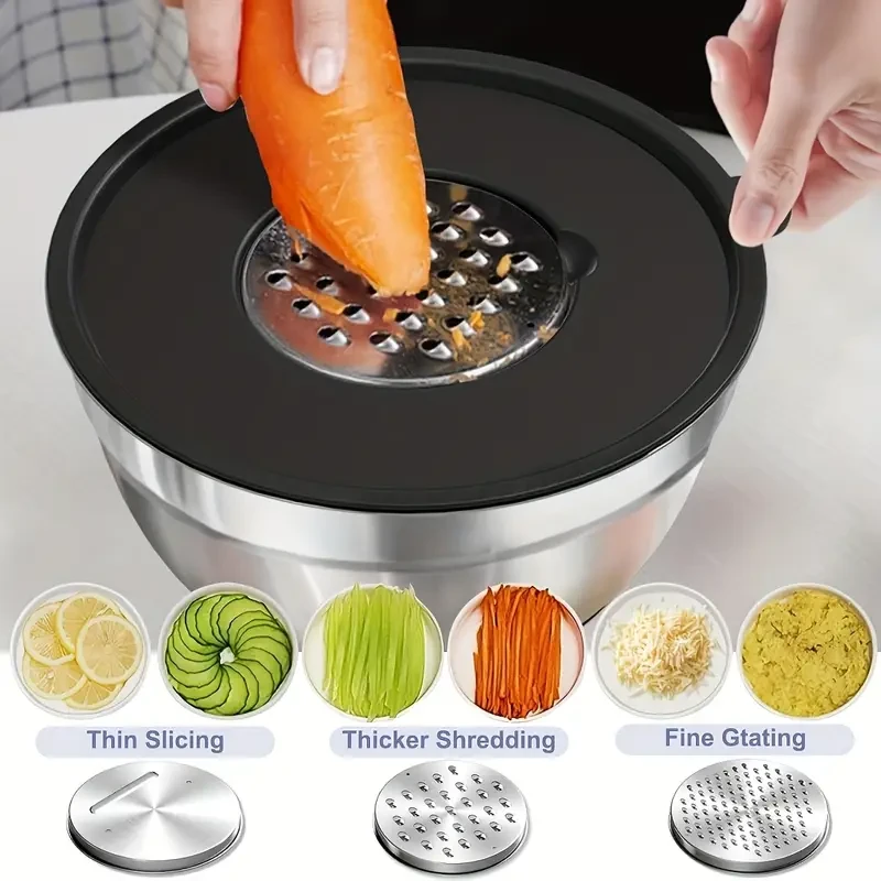 YUHUPHYLLIC Stainless Steel Mixing Bowl Set with Lid And Grinder