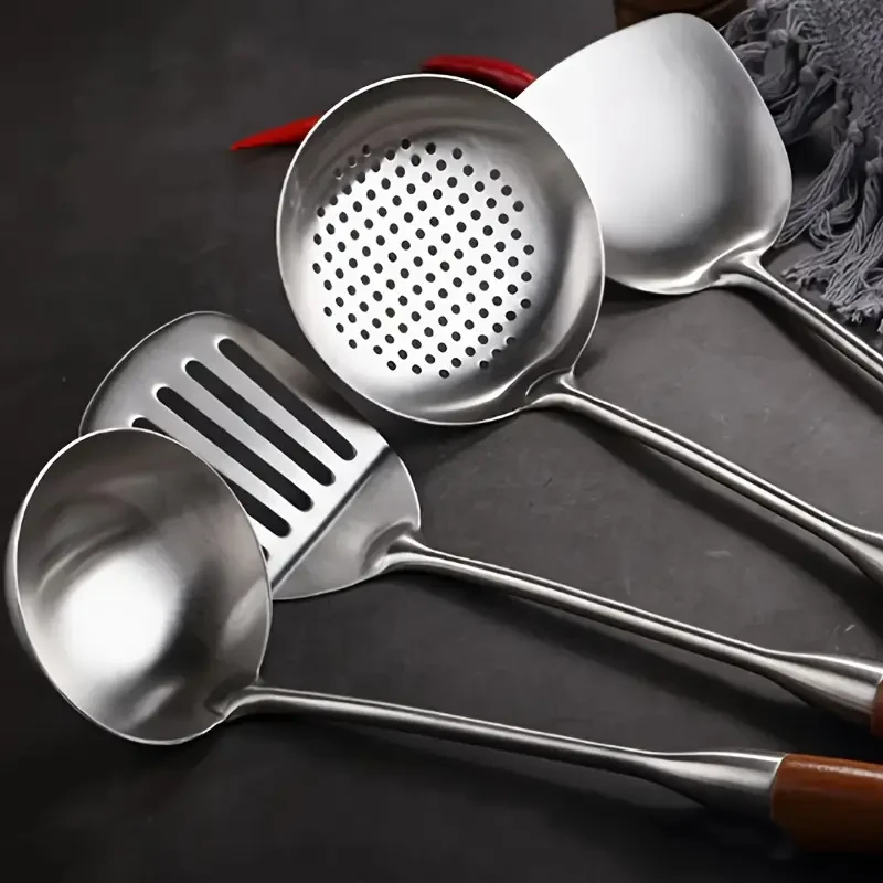 YUHUPHYLLIC Stainless Steel Kitchen Utensil Set with Wooden Handles
