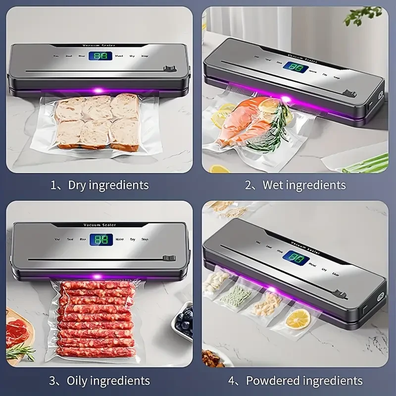 Electric Food Vacuum Sealer Automatic Dry Wet Sealing Packaging Machine With Built-in Cutter+30 Storage Bags