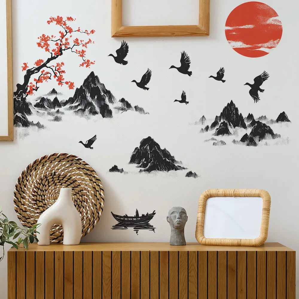 Chinese Style Landscape Painting Wall Stickers - Removable Mural Dcor