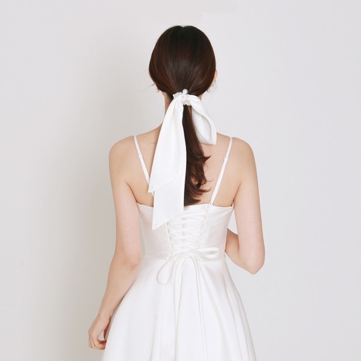 Handmade Simple White Satin Pearl Bow Hair Loop