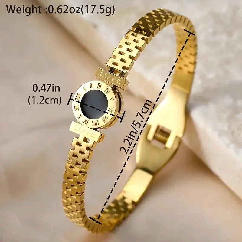 SENLANSP Simple Style Stainless Steel Bangle with Roman Numerals