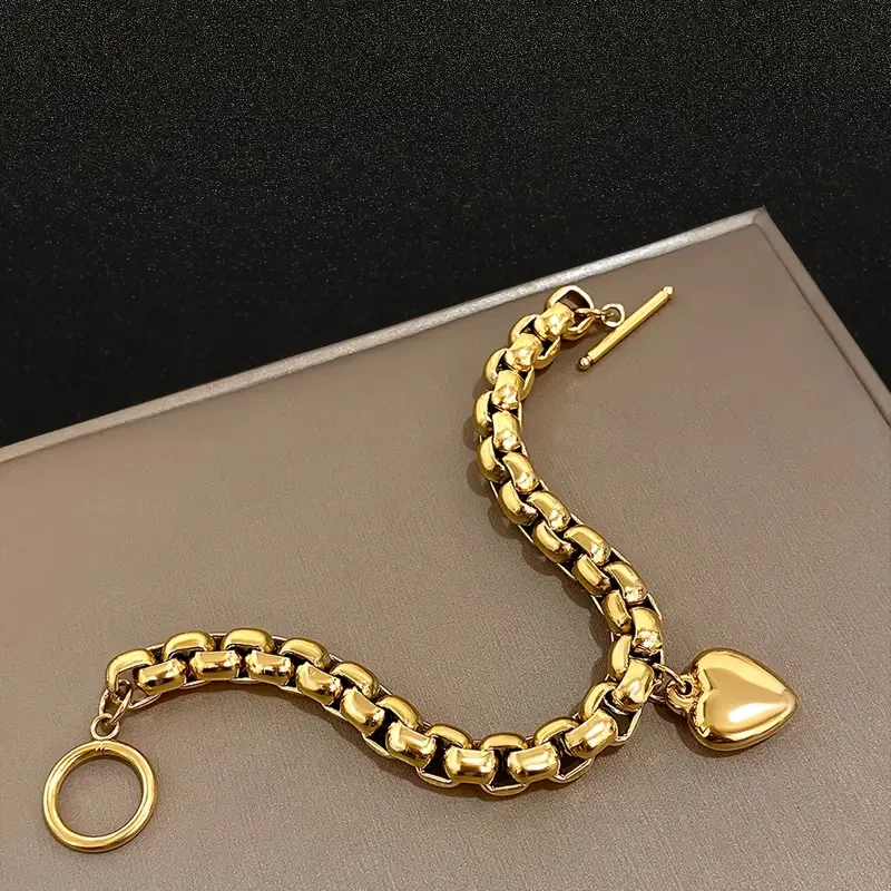 Fashionable Hot Selling New Stainless Steel Metal Heart Pendant Bracelet