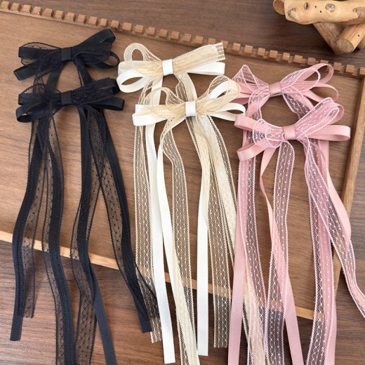 Lace Bow Ribbon Hairpin Ballet Style Girl's Hair Hoop Side Fringe Clip