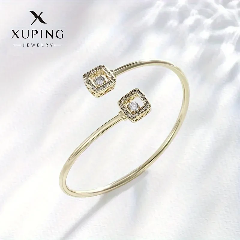 XUPING JEWELry Elegant Golden-Tone Open Cuff Bracelet with Synthetic Zirconia