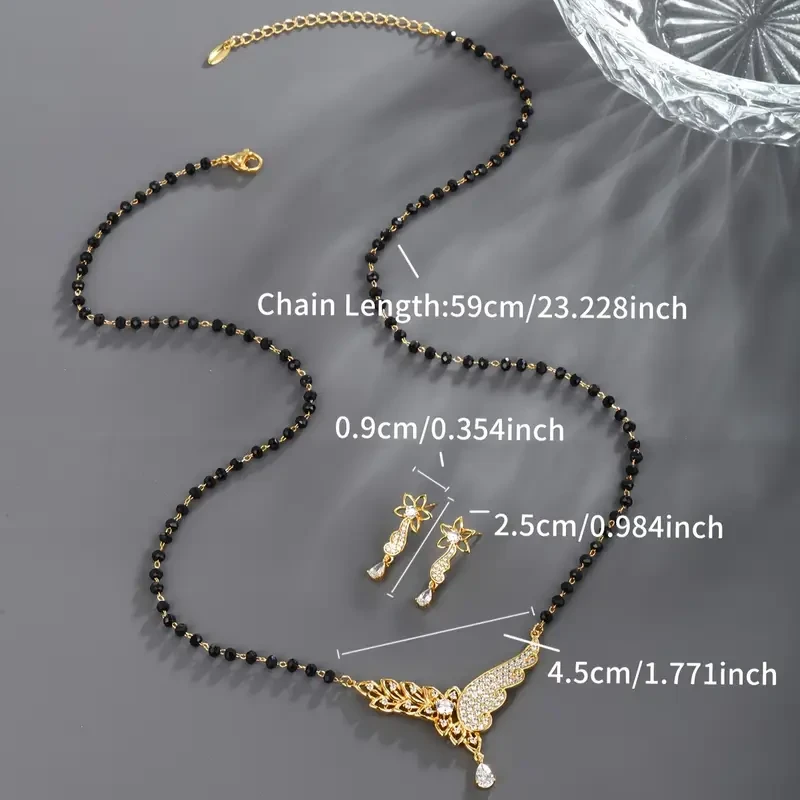 1 Set Vintage Copper Jewelry - Winged Pendant Necklace & Earrings
