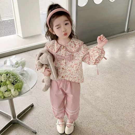 Girls' Floral Bow Two-piece Set